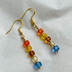 Colorful 5-Glass Mini Beads Drop Earrings 2” NEW